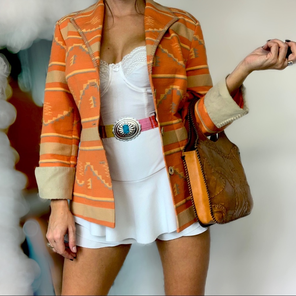 Southwest Style Embroidered Orange & Tan Blazer